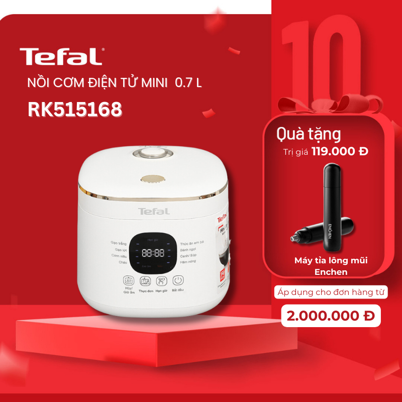 Nồi cơm điện tử Tefal Rice Mate Mini 0.7L RK515168 - technology AI - sản phẩm chính hãng / BH 02 Năm