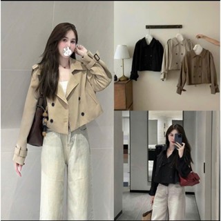 (Hàng Sẵn Loại 1): Áo Khoác Mangto Cổ Vest Có Đệm Vai 2 Hàng Cúc Dáng Ngắn 3 Màu Dễ Mix Đồ Siêu Đẹp - Ảnh Thật Lollaye