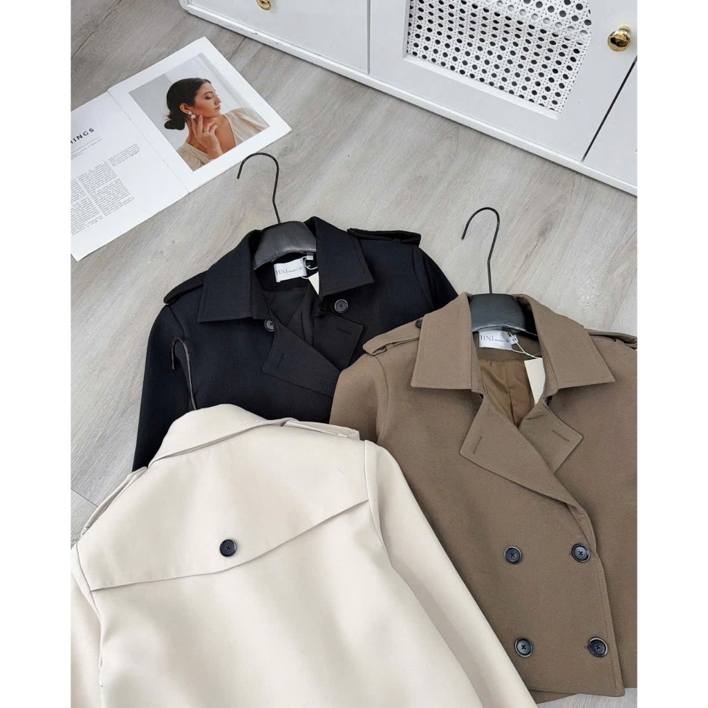 (A.02 Hàng Sẵn Loại 1): Áo Khoác Mangto Cổ Vest Có Đệm Vai 2 Hàng Cúc Dáng Ngắn 3 Màu - Ảnh Thật Lollaye | BigBuy360 - bigbuy360.vn