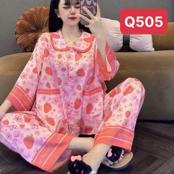 Đồ Ngủ Cổ Sen Q5 Kim Thanh - Pijama Lụa Latin Tay Dài Mát Mịn Hình In Sắc Nét Size 40-75kg | BigBuy360 - bigbuy360.vn