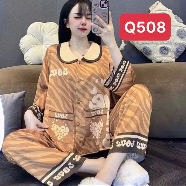 Đồ Ngủ Cổ Sen Q5 Kim Thanh - Pijama Lụa Latin Tay Dài Mát Mịn Hình In Sắc Nét Size 40-75kg | BigBuy360 - bigbuy360.vn