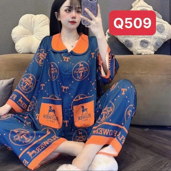Đồ Ngủ Cổ Sen Q5 Kim Thanh - Pijama Lụa Latin Tay Dài Mát Mịn Hình In Sắc Nét Size 40-75kg | BigBuy360 - bigbuy360.vn