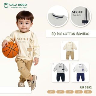 Đồ bộ bé gái bé trai Ualarogo dài tay 2-6 tuổi vải Cotton Bamboo co giãn mềm mại giữ ấm 3892