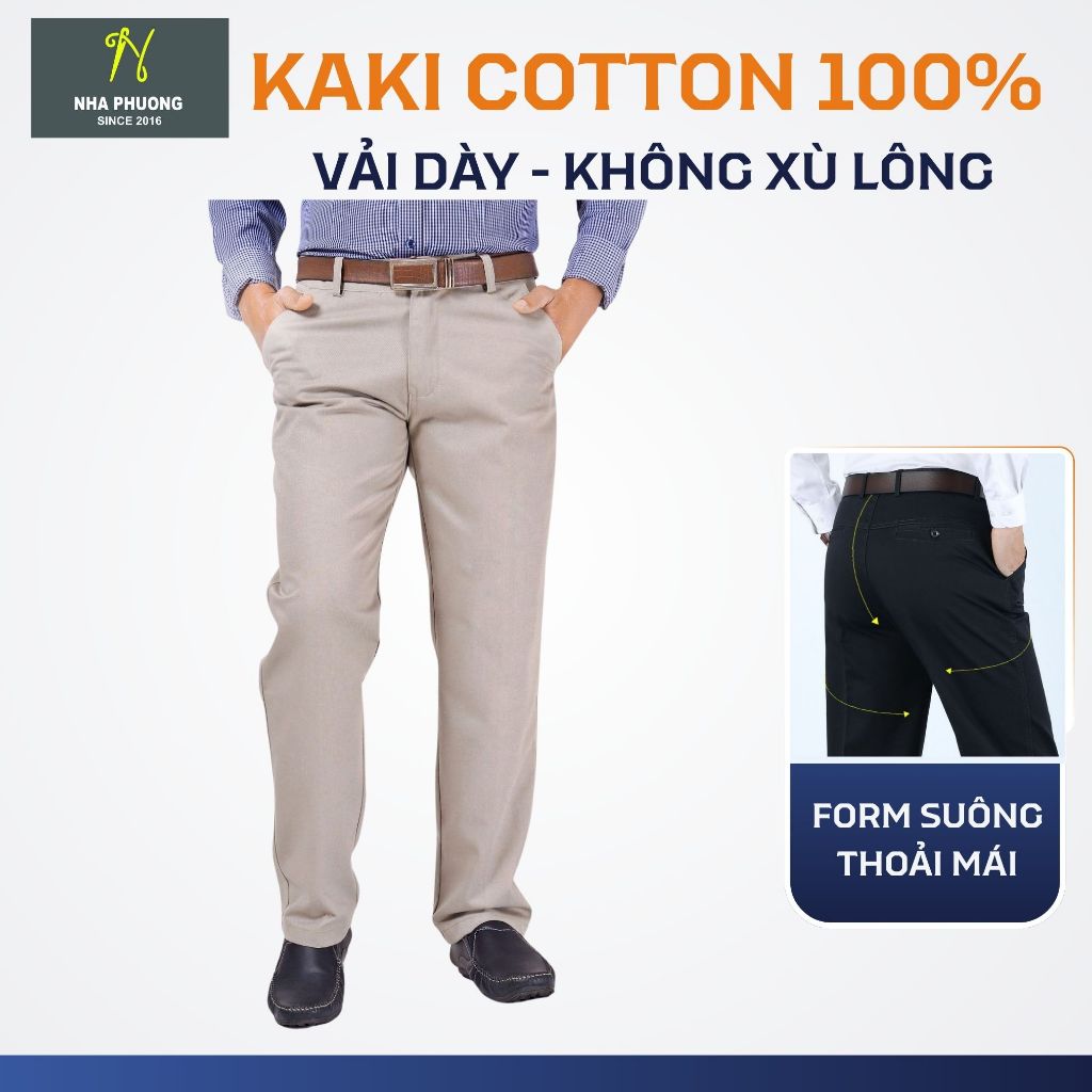 Quần kaki nam trung niên vải cotton dày loại quần dài kaki trung niên form rộng ống suông QUAN04