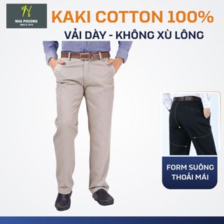 Quần kaki nam trung niên vải cotton dày loại quần dài kaki trung niên form rộng ống suông QUAN04