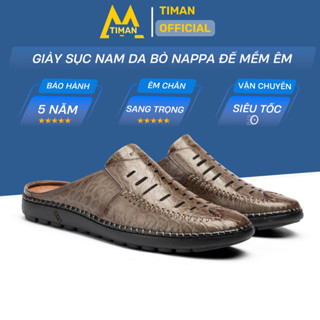  Giày sục nam sabo Timanvn SA74 chất liệu da bò quai ngang thiết kế mọi cao cấp bảo hành 5 năm 