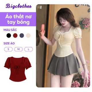Áo Thun Nữ Tay Bồng Nơ Ngực BigClothes, Áo Thun Nữ Ôm Body Nhiều Màu Sắc B09