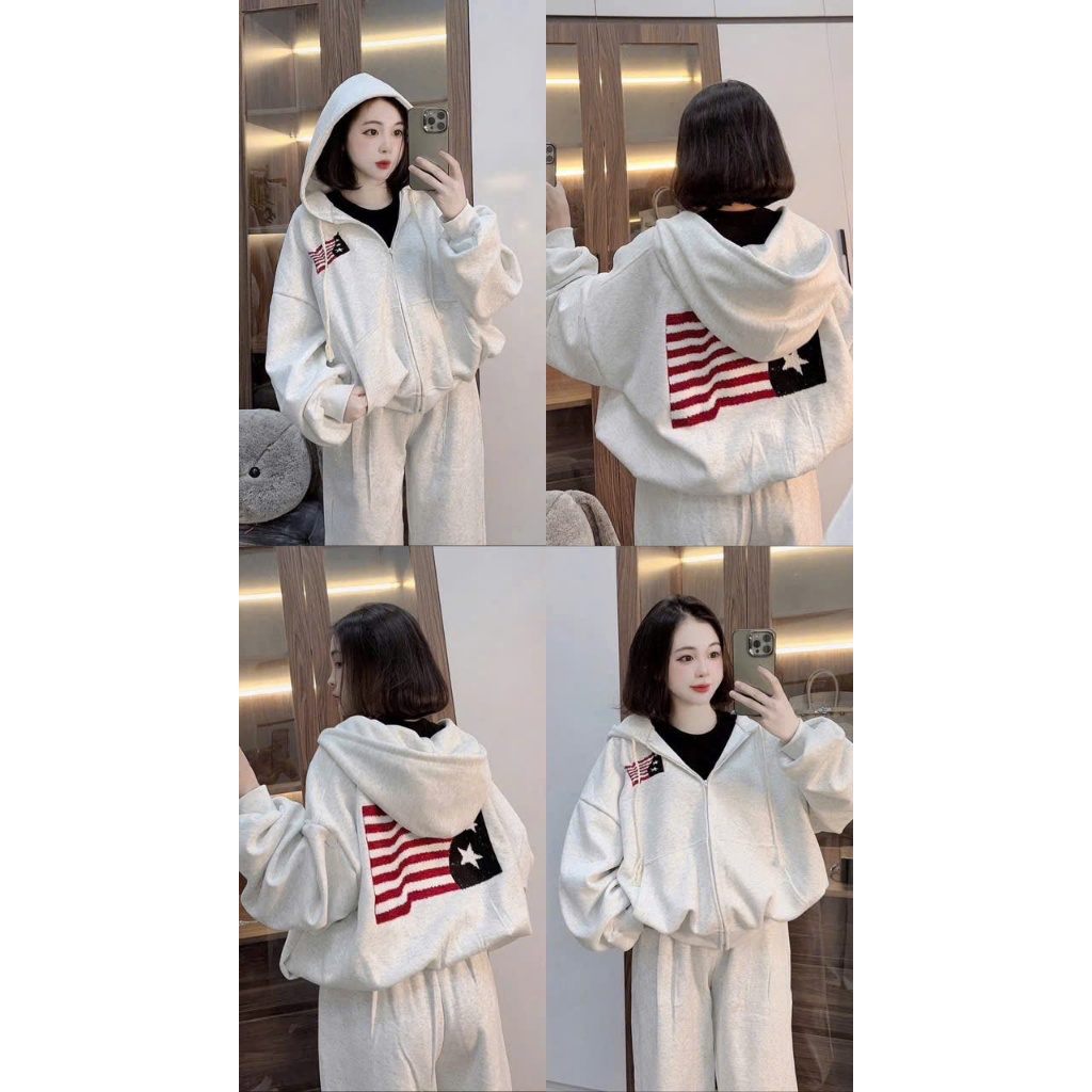 Áo Hoodie Nữ Form Rộng Unisex In Cờ Mỹ Sau Lưng – Áo Khoác Nỉ Dày Dặn, Có Nón, Phong Cách Streetwear Cá Tính