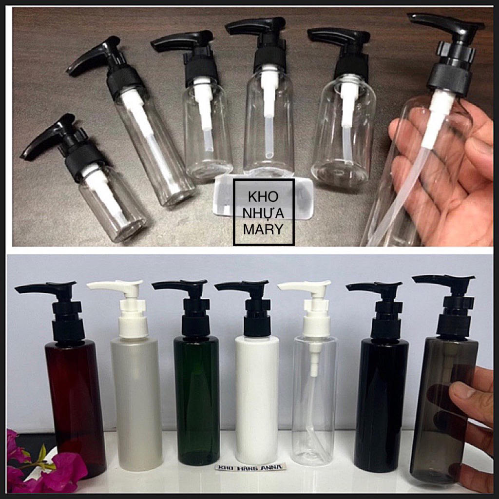 CHAI TRONG 50ml / 100ml -(Set 5) Chai VÒI NHẤN CHIẾT MỸ PHẨM - CHAI PET VÒI PUMB NHỎ GIỌT / xịt giọt