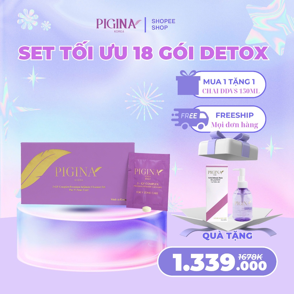 Liệu Trình Tối Ưu 18 Gói Detox Phụ Nữ Pigina [TẶNG 01 chai DDVS Pigina fullsize]