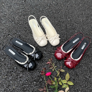  Giày Sục Nữ Hở Gót Mũi Tròn Đính Nơ Phối Ren Kiểu Dáng Tiểu Thư   RC569   