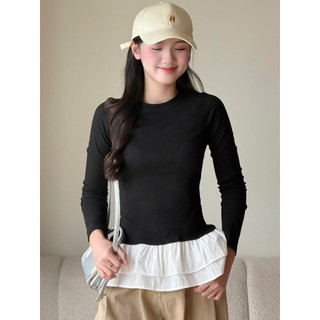  Áo Thun Thu Đông Dài Tay Phối Tùng Xoè Xinh Áo Thun Dài Tay Form Dáng Vừa Miho Studio 