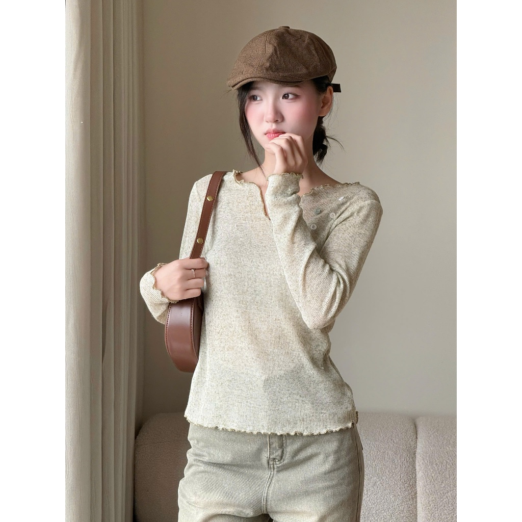 Áo Thun Dài Tay Thu Đông Chất Vải Len Dệt Cổ V, Áo Kiểu Uốn Sóng Điệu Đà Miho House | BigBuy360 - bigbuy360.vn