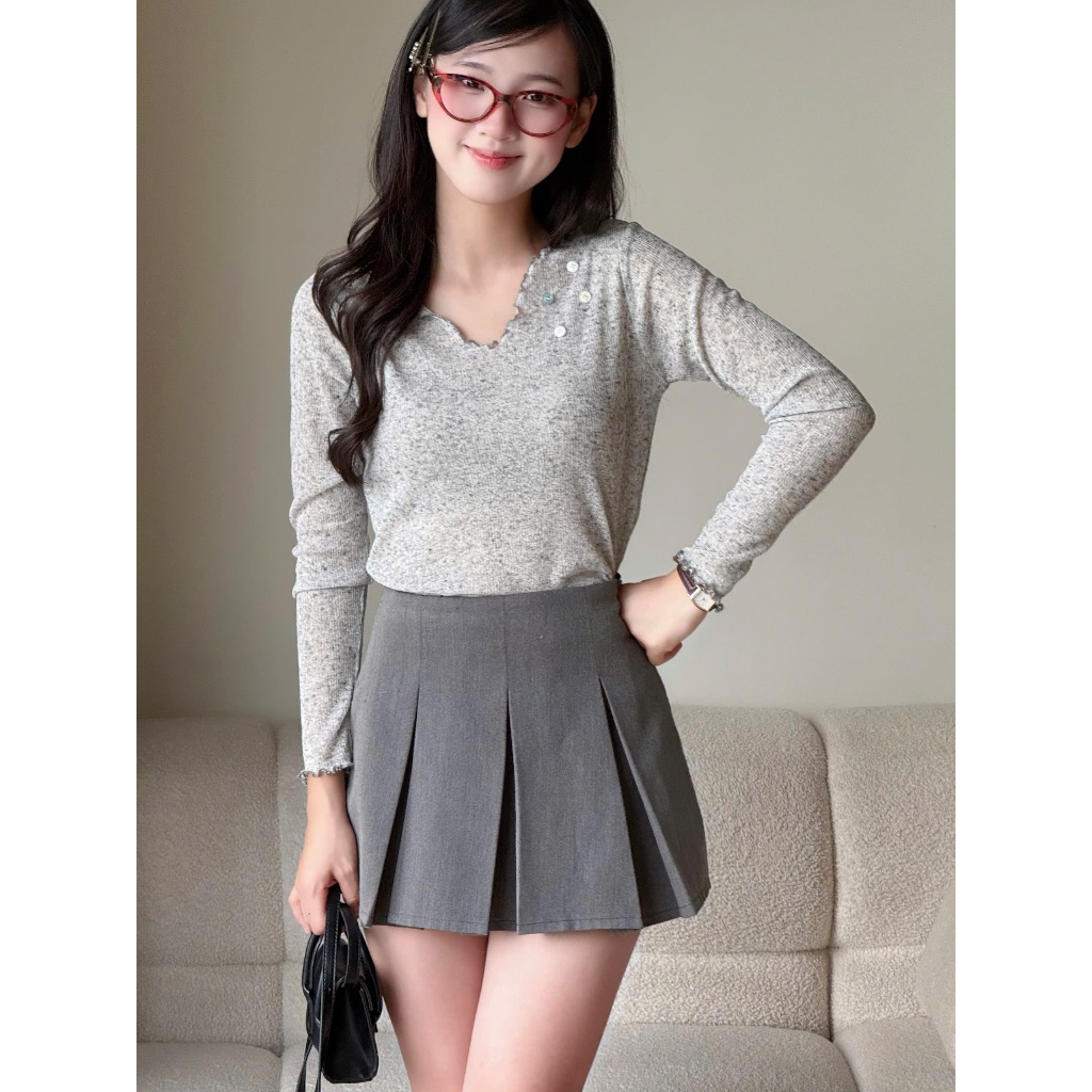 Áo Thun Dài Tay Thu Đông Chất Vải Len Dệt Cổ V, Áo Kiểu Uốn Sóng Điệu Đà Miho House | BigBuy360 - bigbuy360.vn