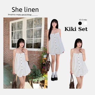  KIKI SET - Set Đồ Nữ Babydoll Áo 2 Dây Kèm Quần Short Chất Gió Nhăn Freesize She Linen 