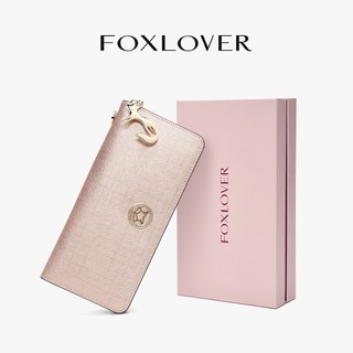  FOXLOVER Ví dài có khóa kéo dành cho nữ  da thật cao cấp RFID  màu hồng  vàng  đen 
