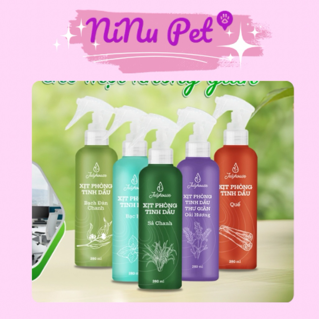 Bình Xịt Phòng Tinh Dầu Sả Chanh, Bạc Hà, Quế, Bạch Đàn Chanh Đuổi Muỗi 280ml Julyhouse Khử Mùi