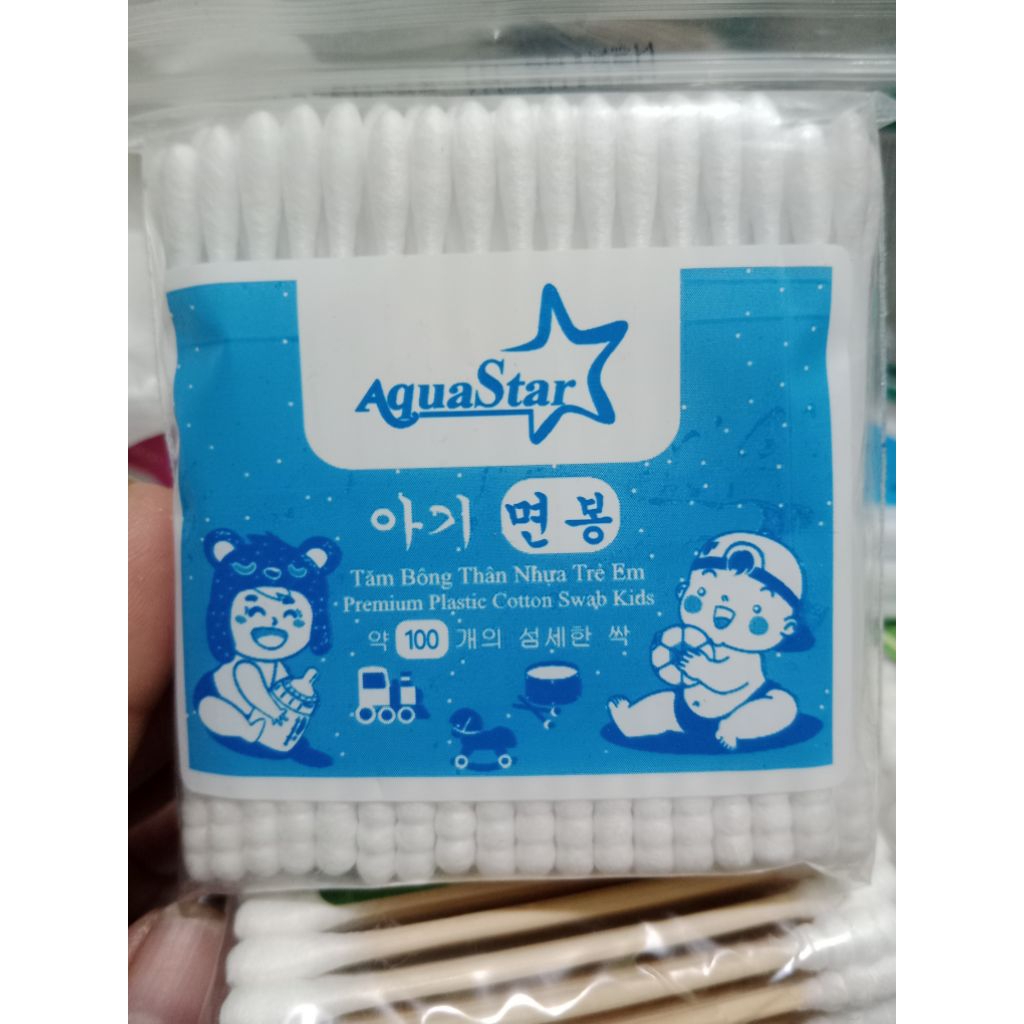 [Gói 100 cây]Tăm Bông ráy tai thân nhựa  em bé AquaStar công nghệ Hàn Quốc TP Store