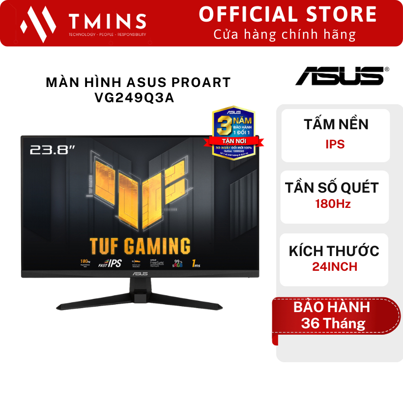 Màn Hình Gaming Asus TUF VG249Q3A (24 Inch/ Full HD/ 180Hz/ FreeSync/ 1ms GTG) - Hàng chính hãng bảo