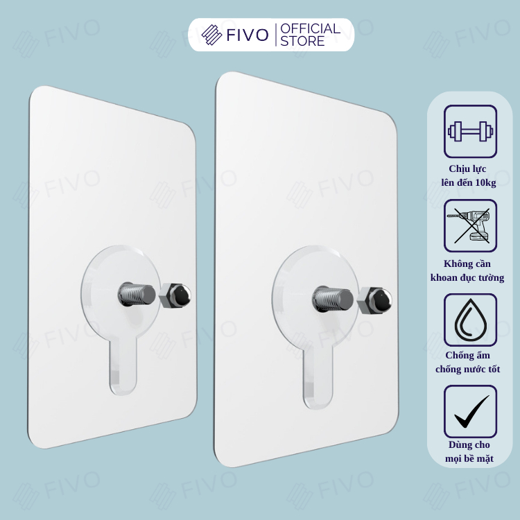 Miếng Dán Tường Chữ Nhật Móc Đinh Không Cần Khoan Đục, Siêu Chắc, Chịu Lực Lên Đến 10kg, Chống nước Chống Ẩm