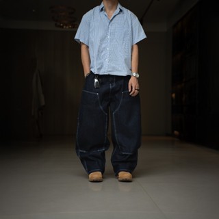 Quần dài jean ống rộng double knee chất vải denim cao cấp THEM Studio, quần jean unisex form rộng basic street style