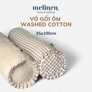 Vỏ Gối Ôm Washed Cotton Màu Trơn Melinen 35x100cm có bèo có khoá kéo