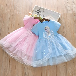  Váy bé gái Elsa đầm công chúa xoè lưới voan nữ hoàng băng giá hoạt hình FrozenDisney Đầm cộc tay trẻ em hoá trang lễ hội 