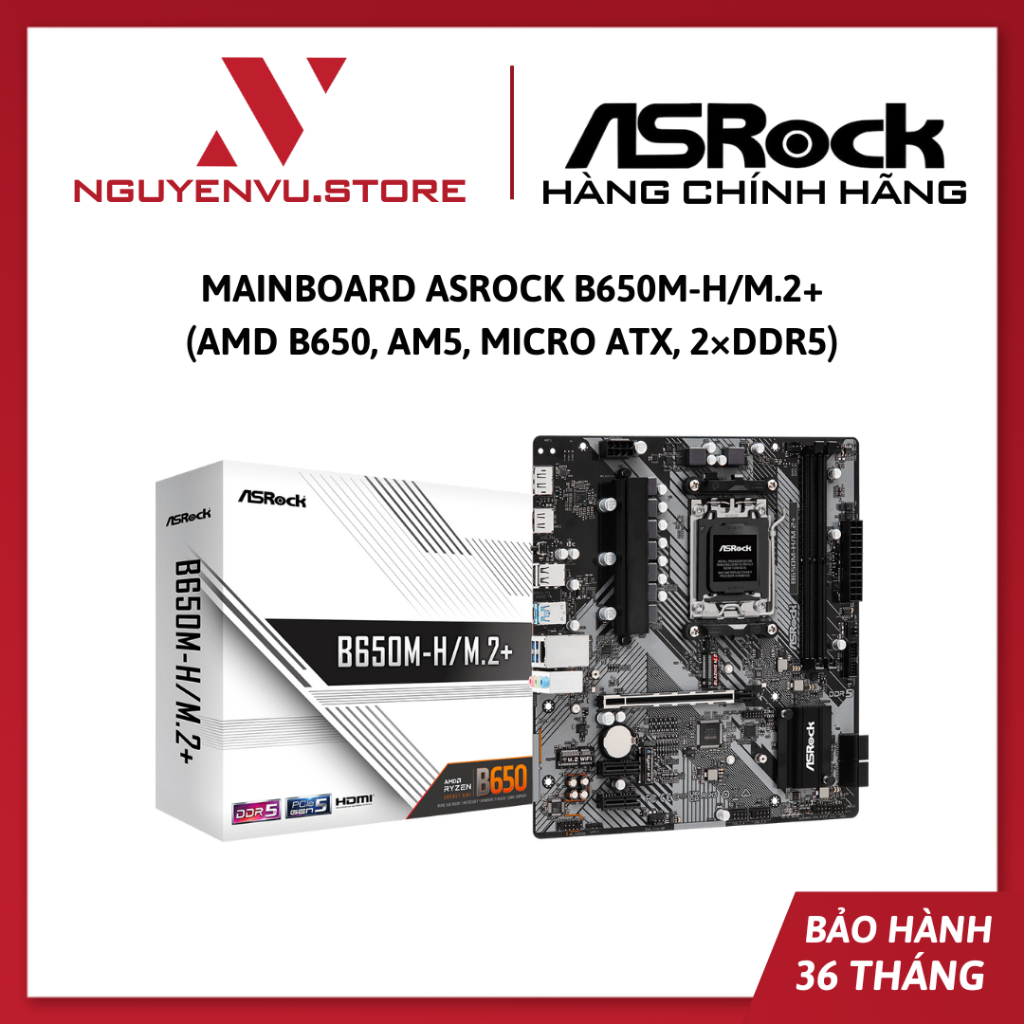 Mainboard Asrock B650M-H/M.2+ (AMD B650, AM5, Micro ATX, 2×DDR5) - Hàng chính hãng