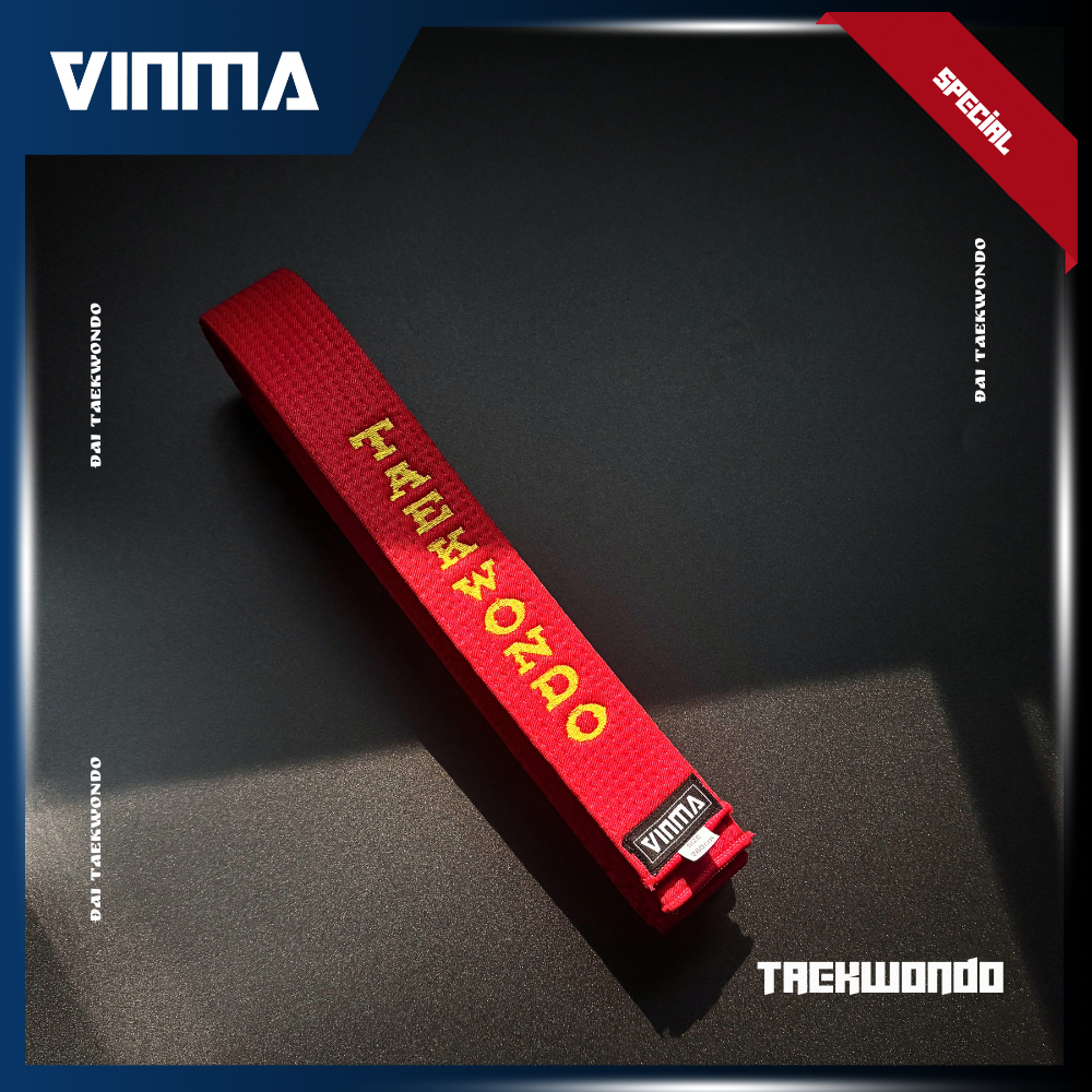 Đai Đỏ Taekwondo VINMA (M11) Basic_Đai Taekwondo Đỏ Thêu Đơn Giản Bản đai 45mm Siêu Nhẹ Đứng Form
