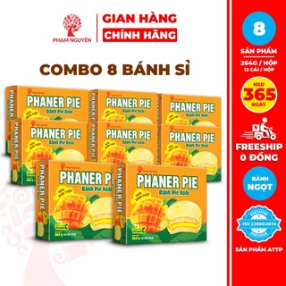  BÁNH KẸO SỈ  Combo 8 Hộp Bánh phủ socola nhân Trái Cây thật Phaner Pie Phạm Nguyên 264g | Bánh ăn vặt 