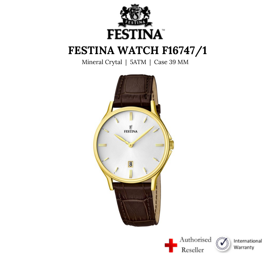 Đồng hồ nam dây da Festina Watch F16747/1 chống nước, kính cường lực cao cấp, chính hãng.