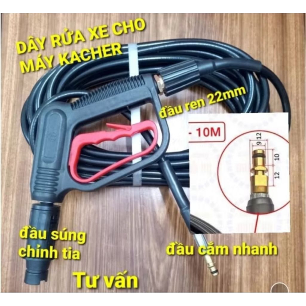 dây rửa xe cho máy kacher, vòi xịt rửa xe karcher ( k2 đến k7 ) [ 1 đầu cắm nhanh 1 đầu ren22mm]