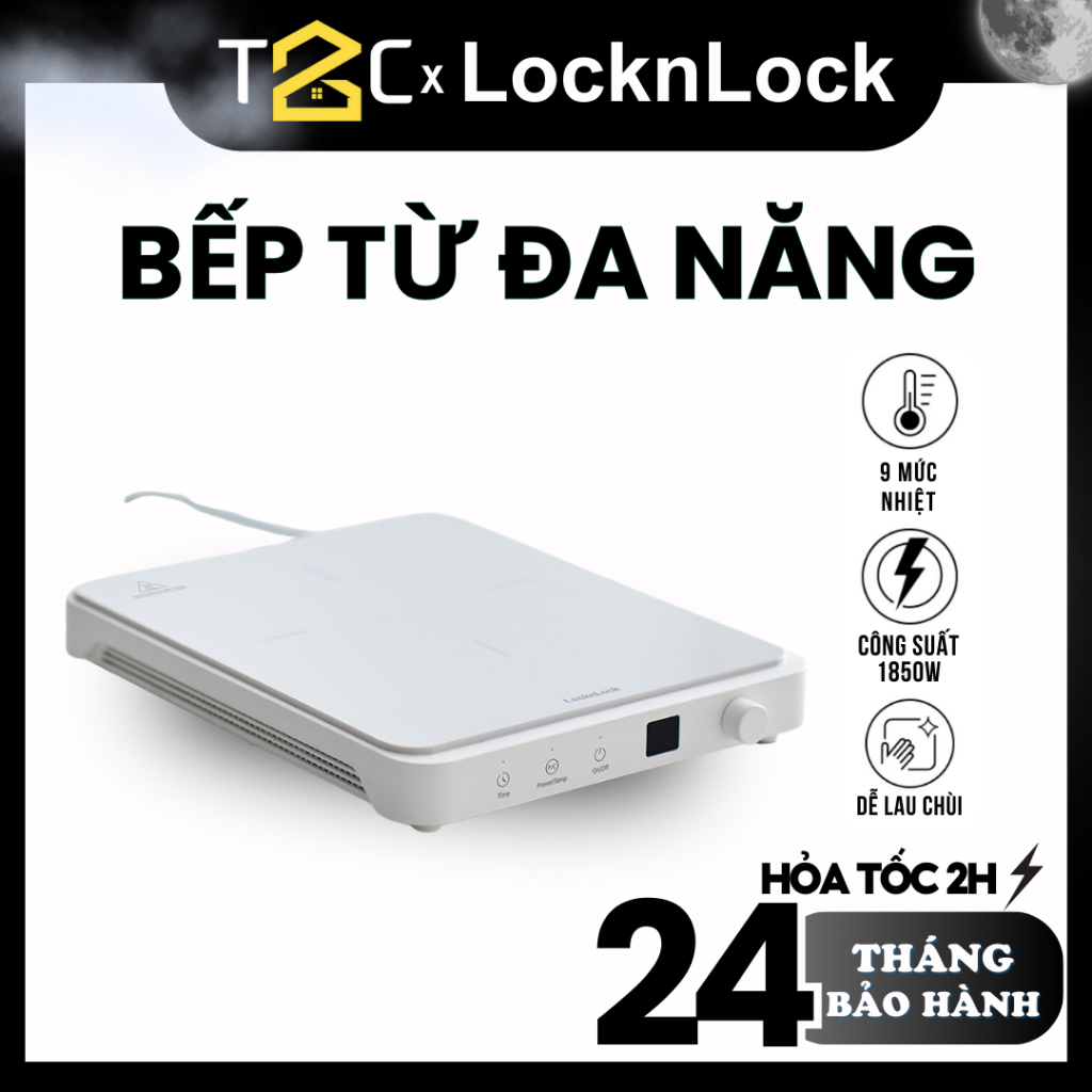 Bếp điện từ LocknLock 9 Mức Nhiệt Đa Năng, Siêu Mỏng, Công Suất 1850W Chính Hãng EJI146WHT -  T2C