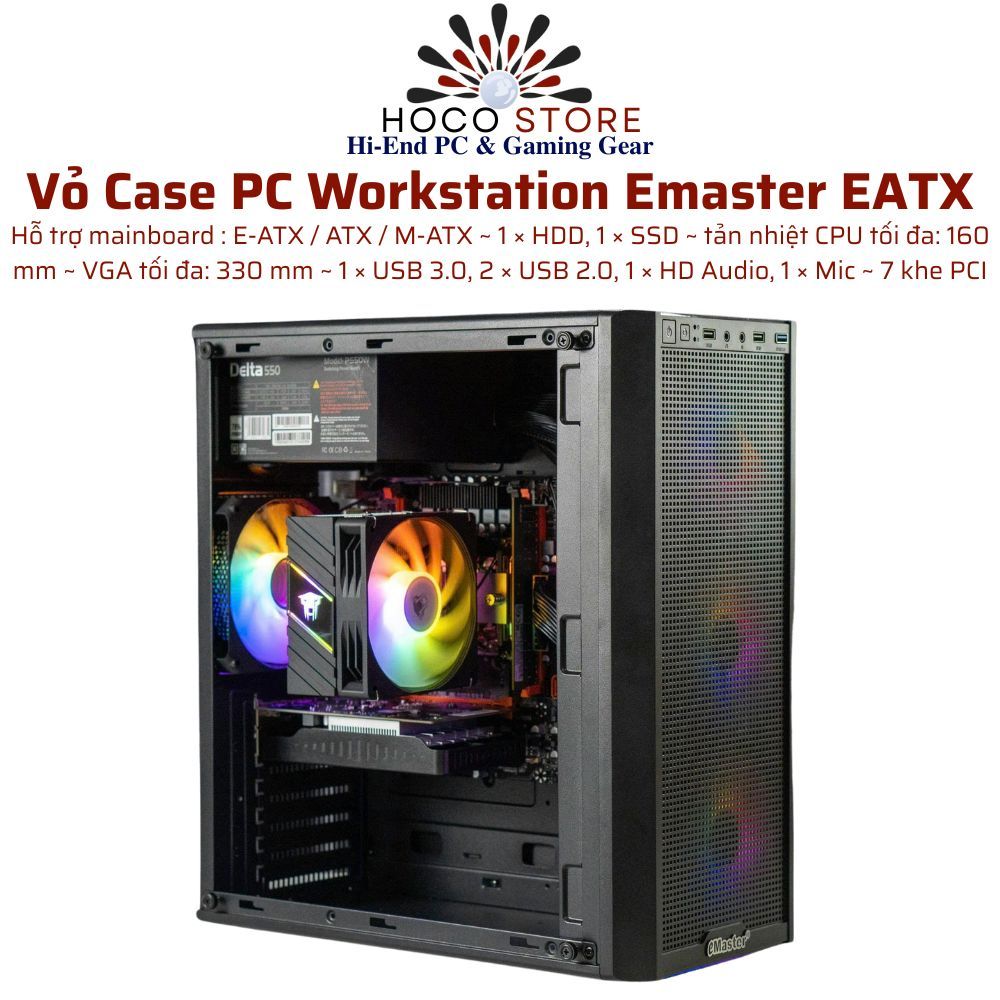 Vỏ Case PC Workstation Emaster ECG975 EATX KÈM 3 FAN l Hoco Store PC