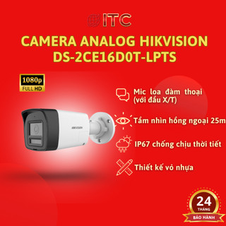  Camera ANALOG HIKVISION thân ngoài trời có mic màu ban đêm 2MP  hoạt động khi có đầu ghi  