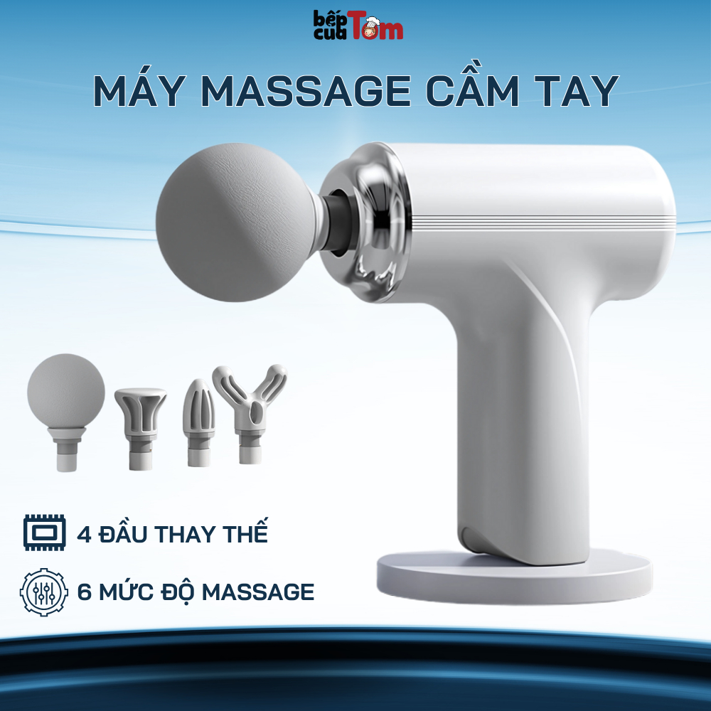 Máy Massage Cổ Vai Gáy Cầm Tay 6 Chế Độ Massage Chuyên Sâu, Máy Massage Toàn Thân Mini 4 Đầu Thay Thế Linh Hoạt