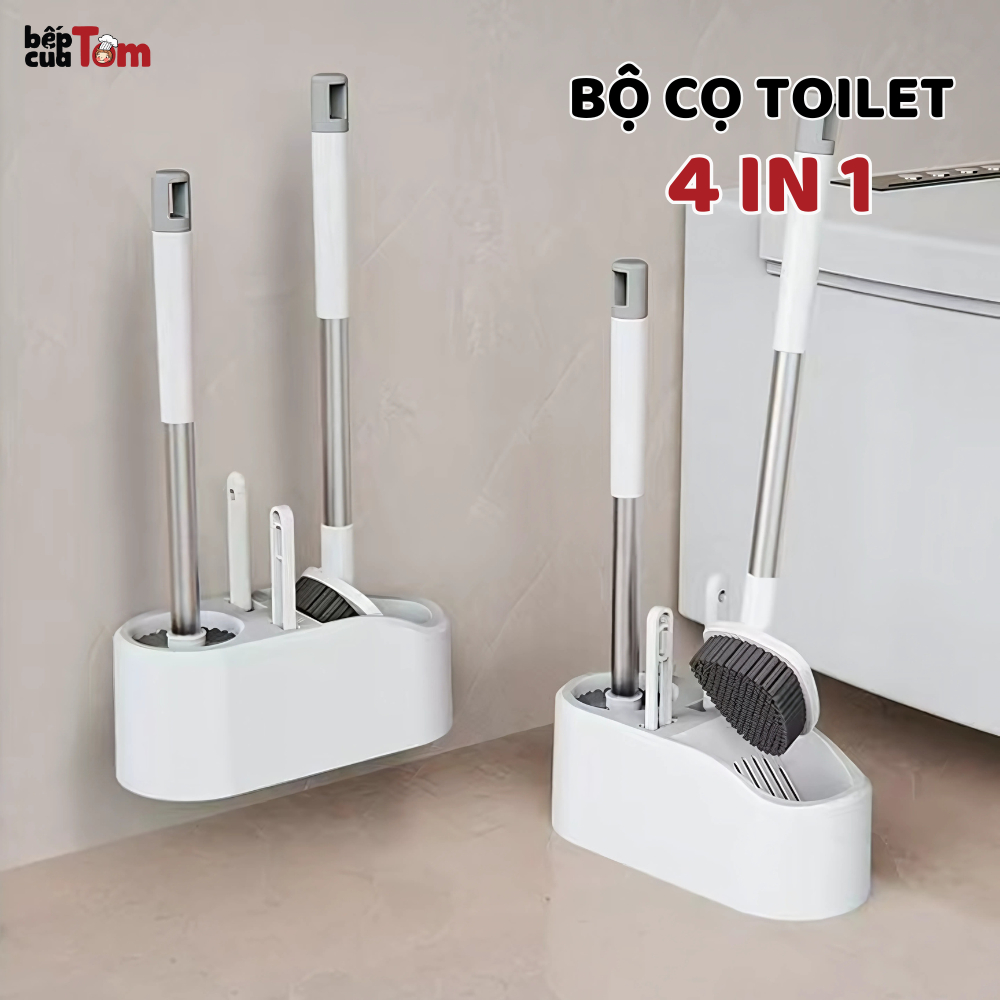  Bộ Cọ Bồn Cầu Cọ Nhà Vệ Sinh 4 Trong 1 Cây Chà Toilet Tích Hợp Kẹp Rác Đa Năng Kèm Hộp Đựng Dán Tường Tiện Lợi 