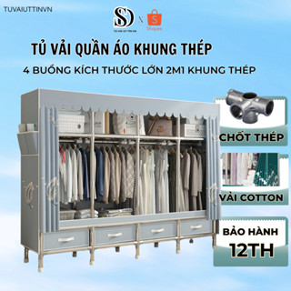 Tủ Vải Khung Thép, Tủ Đựng Quần Áo Chịu Lực 20MM Cao Cấp Có Ngăn Kéo Lắp Đặt Dễ Dàng Chắc Chắn