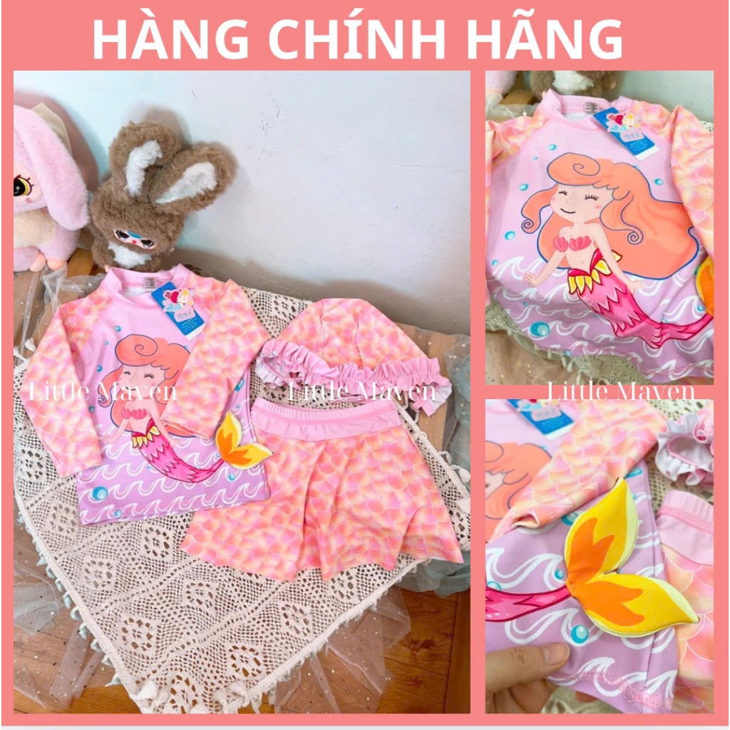 Bộ bơi hè Little Maven cho bé gái Đồ bơi kèm mũ họa tiết siêu đáng yêu CM25-3