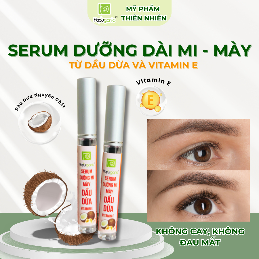 Serum dưỡng mi mày Hapuganic Dầu dừa, Vitamin E Giúp mi và mày chắc khỏe cong dài