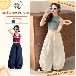 DT08-Quần Parachute Harem cho bé SARAMIA KIDS, quần dài dù gió nhăn dáng thụng ống rộng siêu xinh bé mặc đi học đi chơi