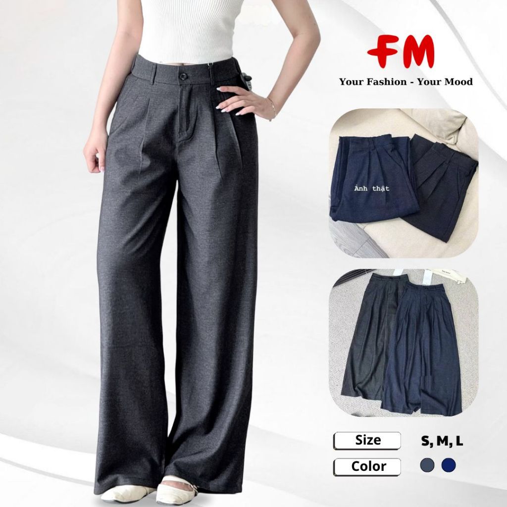 Quần Bò Ống Suông Nữ FMSTYLE Lưng chun sau 1 Khuy khóa kéo chất bò lạnh Cao Cấp Size S M L 25060724