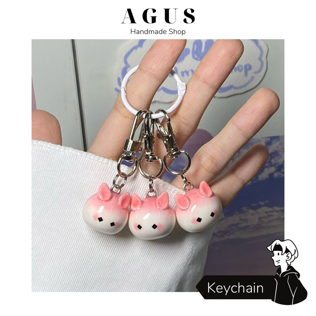 Móc khóa đất sét handmade bé Thỏ hồng Sky children of the light đáng iu