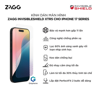 [iPhone 17 Series] Kính cường lực ZAGG trong suốt, chống nhìn trộm, chống ánh sáng xanh, XTR có khay tự dán
