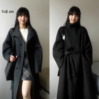  Áo khoác dạ len chần bông dáng dài cổ đứng dành cho nữ cao cấp màu xám thu đông Q.Châu  TA 374  