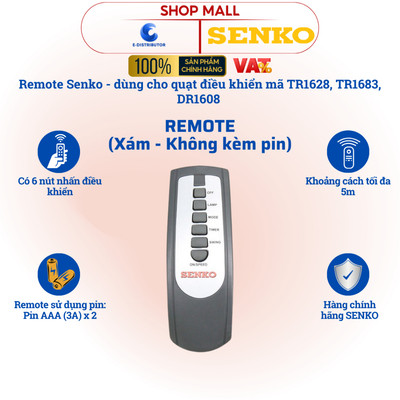 [HỎA TỐC] Remote điều khiển dành cho quạt có điều khiển Senko (màu xám) - 100% chính hãng
