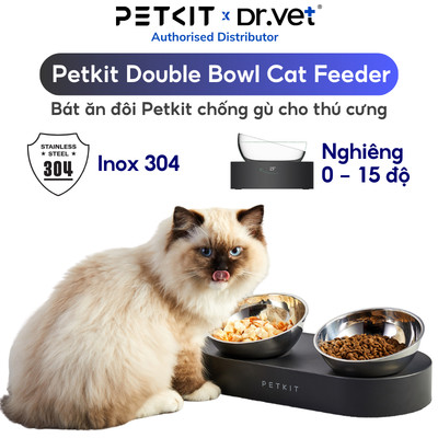 Bát ăn chống gù cho mèo PETKIT Double Bowl nghiêng 15 độ, chất liệu inox 304