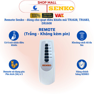 [HỎA TỐC] Remote điều khiển quạt điều khiển Senko (có pin/không pin) [TR1683, DR1608, TR1628] - Chính Hãng