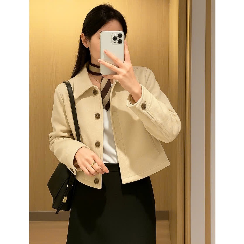 [HÀNG QC/ TẶNG KÈM MÓC] ÁO KHOÁC DA LỘN NÂU QC RETRO CÓ ĐỘN VAI DÁNG CROPTOP CÚC ĐỒNG SIÊU XINH 2MONDAY AK1 | BigBuy360 - bigbuy360.vn