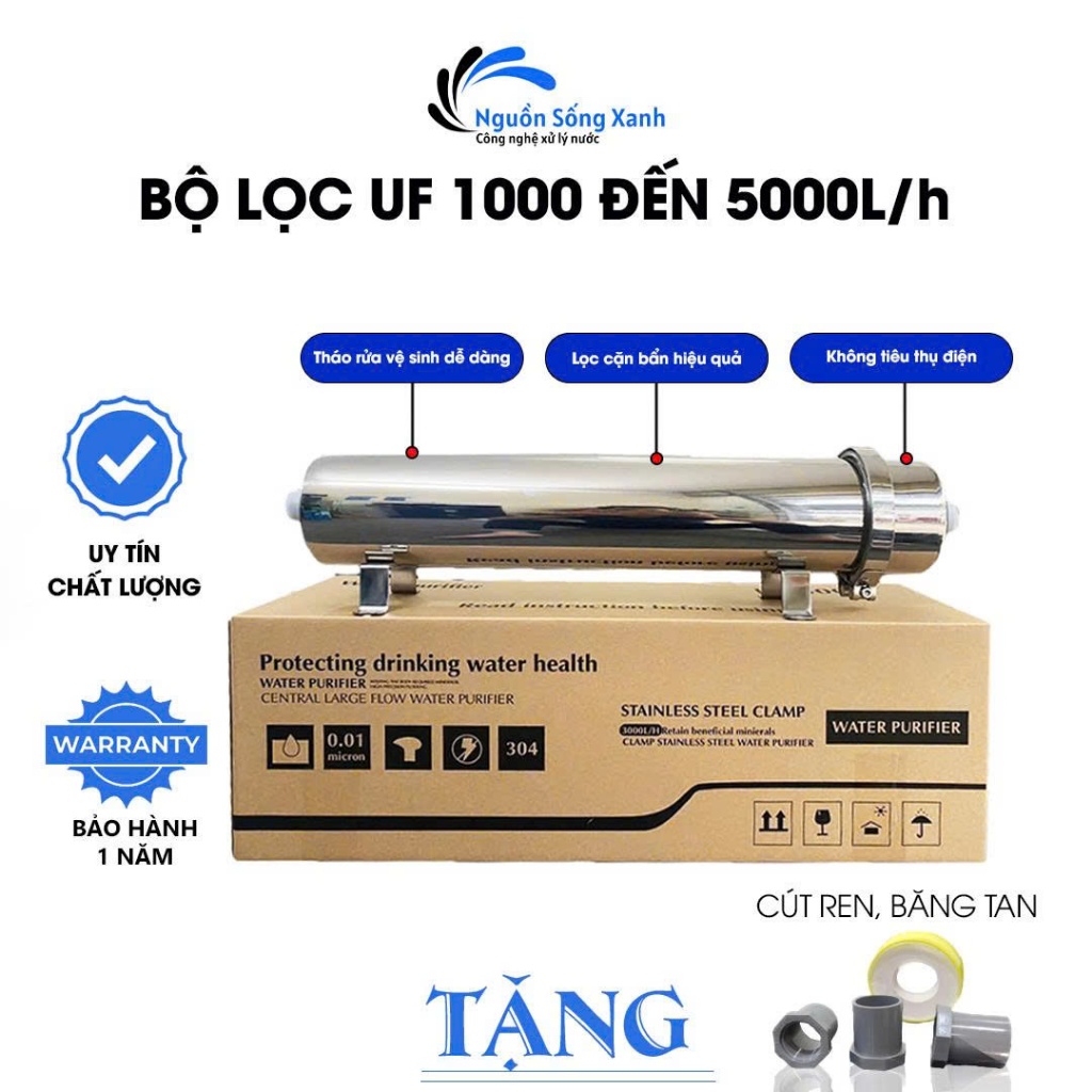 Màng Siêu Lọc UF Công Suất 1000 2000L 3000L Và 5000 L/H - Lõi Lọc PVDF Lọc Nước Sinh Hoạt Đầu Nguồn
